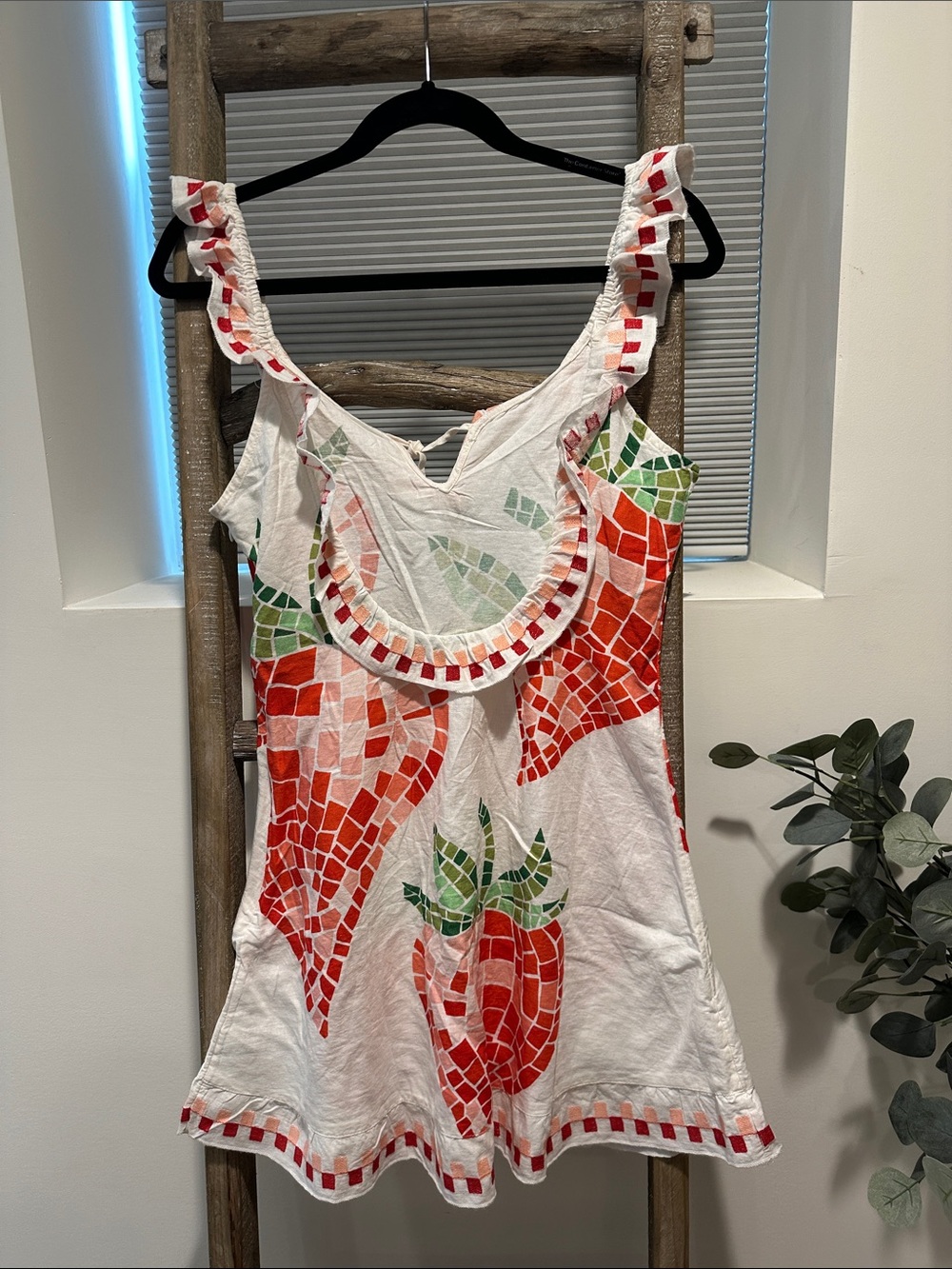 Women’s White Strawberry Mosaic Tank Dress - Picture 2 of 3